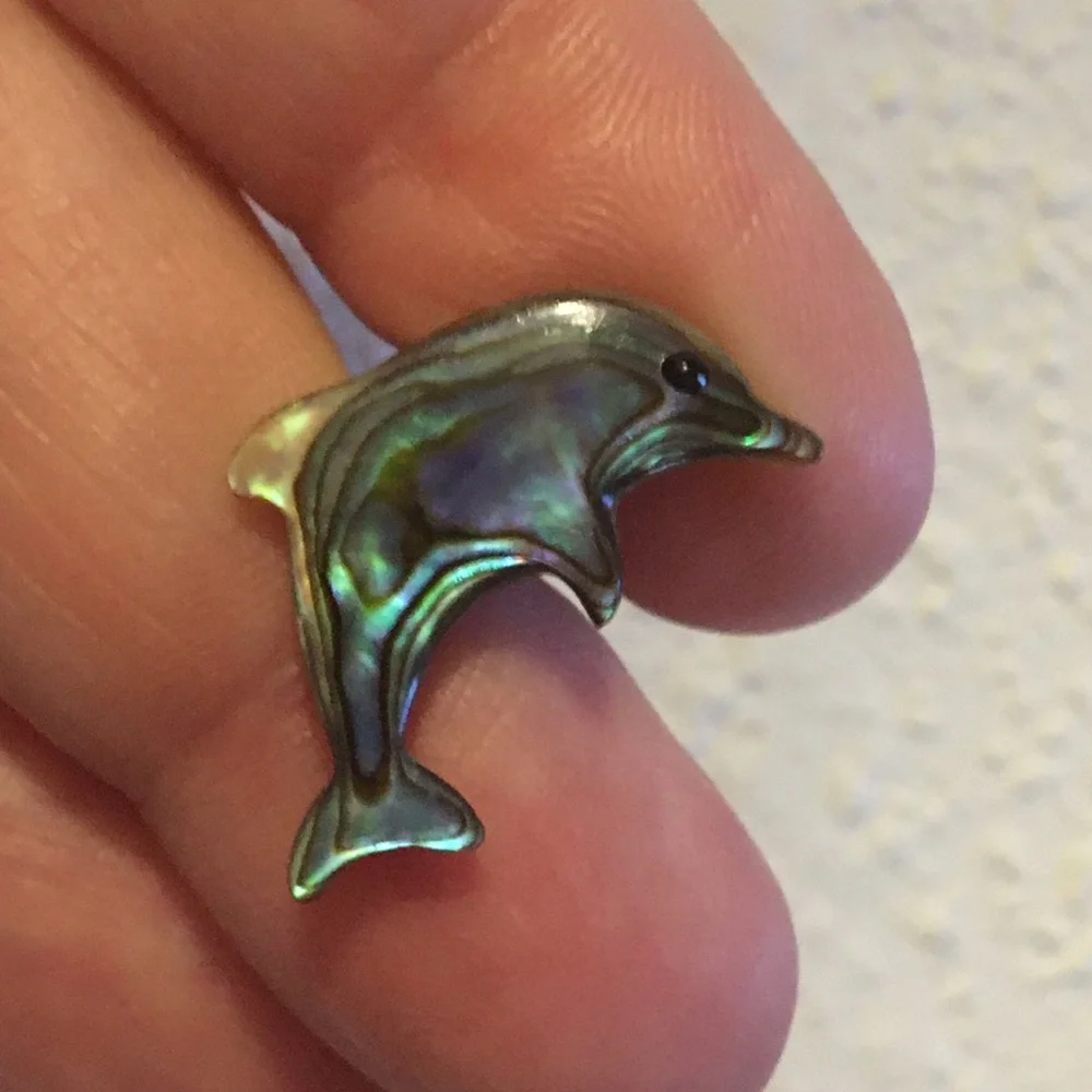 Mens Abalone look Cufflinks set Fish and Dolphin